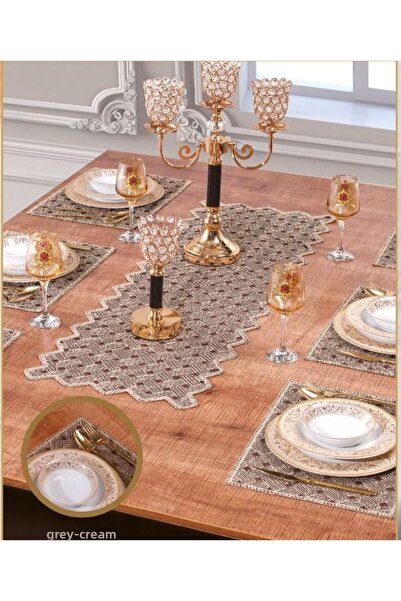 Ceki Home Wicker Supla Set Gray-Cream 6-Person 7-Piece Modern Tableware Table...