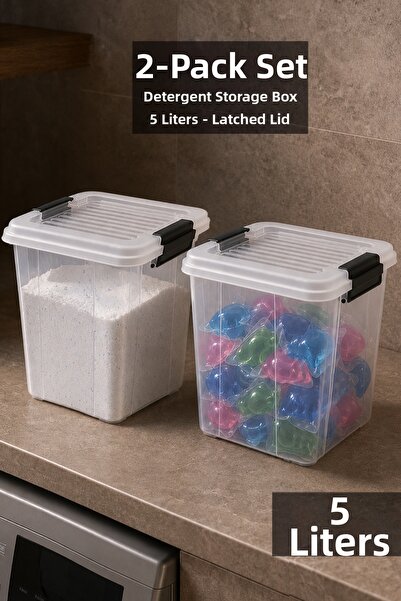 Meleni Home 2-Pack Detergent Box with Deep Lock Lid - Tablet Powder Detergent...
