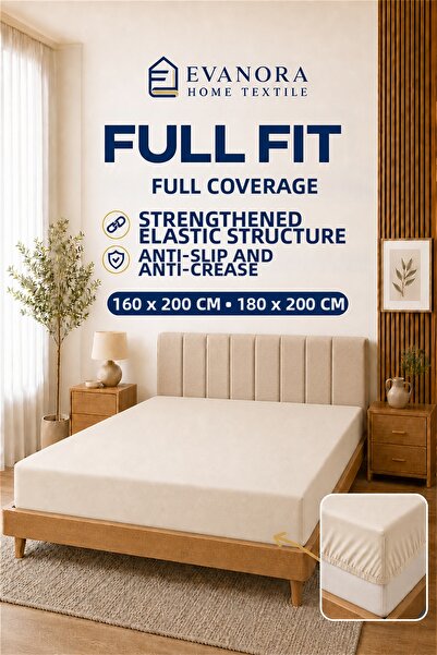 evonora Riva Series Ecru Double Elastic Bed Sheet 160X200 & 180X200 cm