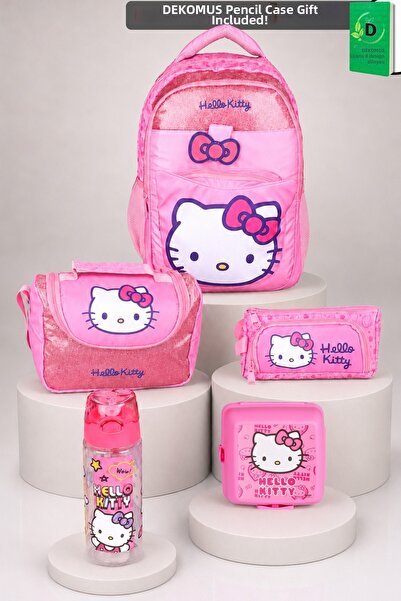 Hello Kitty X Dekomus Licensed Glitter Bow Collection School Bag, Thermos Lun...