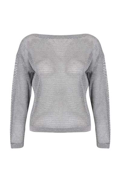 Trendyol Collection Gray Boat Neck Glittery Knitwear Sweater Twoss26Kz00016