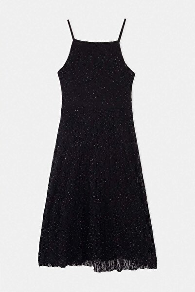 Trendyol Curve Rochie midi cu dantelă neagră și imprimeu cu pietre, căptușită...
