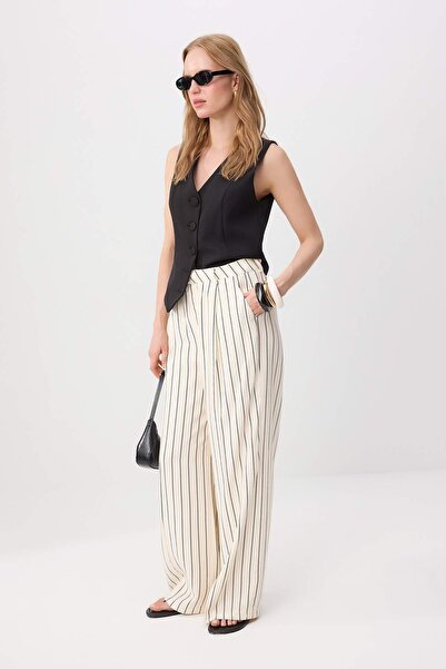 Trendyol Collection Stone Striped Wide Leg Trousers Twoss26Pl00238