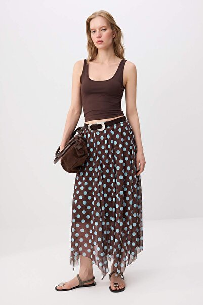 Trendyol Collection Blue Polka Dot Lined Maxi Knitted A-Line Asymmetrical Ski...