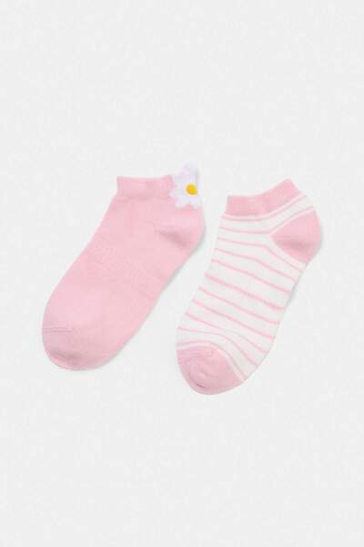 Trendyol Collection Pink 2-Piece Cotton Striped Jacquard Knitted Socks Thmss2...