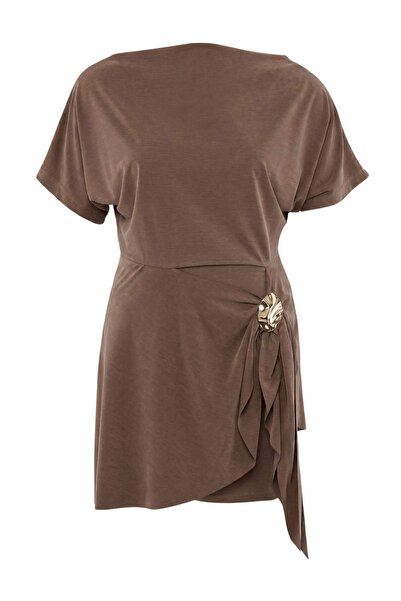 Trendyol Curve Rochie tricotată maro închis, mărime mare TBBSS26AH00330