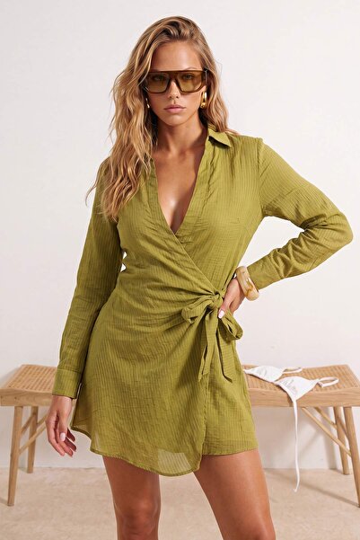 Trendyol Collection Khaki Woven Mini Regular Tulle Beach Dress Tbess26El00026
