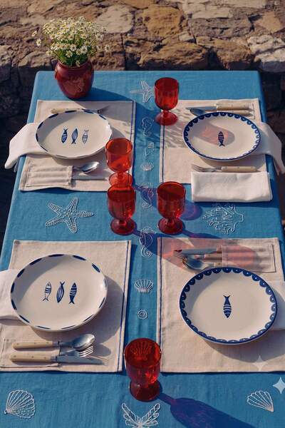 TRENDYOLMİLLA HOME طقم أطباق كيك بنمط بحري مكون من 4 قطع 21 سم TPHSS26TBK00049