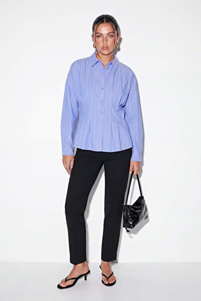 Drop by TrendyolMilla Blue Striped Shirt with Pleated Back Detail Tdrss26Go00116