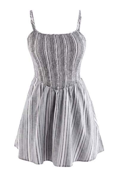 Trendyol Collection Gray Striped Woven Super Mini Gipeli Beach Dress Tbess26L...