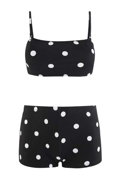 Trendyol Curve Black Polka Dot Patterned Shorts Bikini Set Tbbss26Cb00013