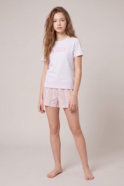 TRENDYOLKIDS Pink Girls Printed Pajama Set Tkdss26Pt00038