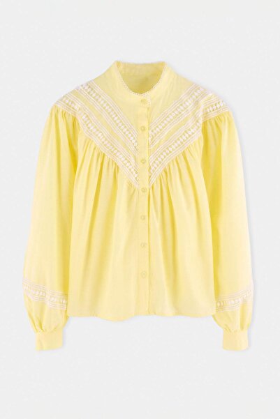 Trendyol Kollektion Gelbes Boho-Hemd mit Spitzendetails TWOAW27GO00032