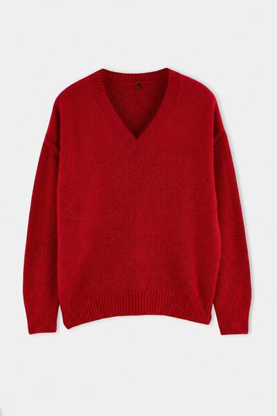 Trendyol Collection Red Wardrobe Essentials Woolen Premium Yarn Basic Knitwea...