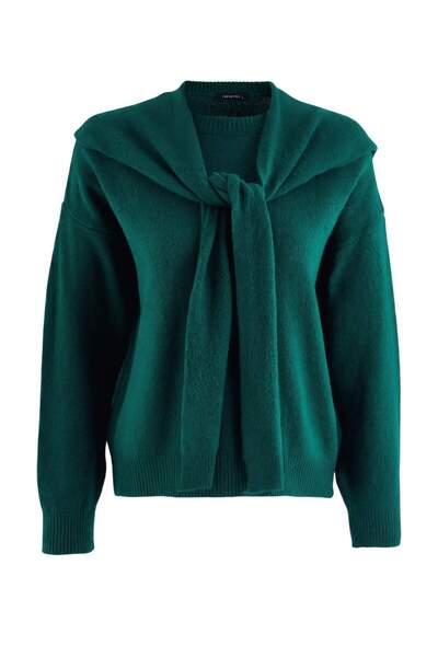 Trendyol Collection سترة تريكو واسعة الحجم ذات ملمس ناعم من البترول TWOAW26KZ...