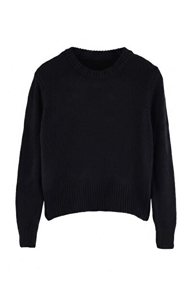 Trendyol Collection Pulover tricotat cu guler rotund, negru, căptușit, cu tex...