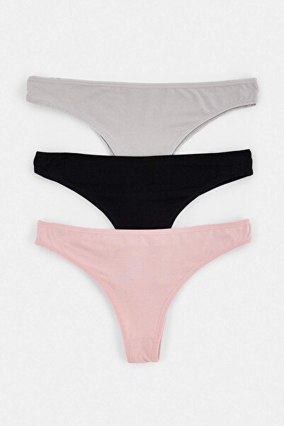 Trendyol Collection Black-Multicolor 3-Piece Single Jersey Plain Brazilian Pa...
