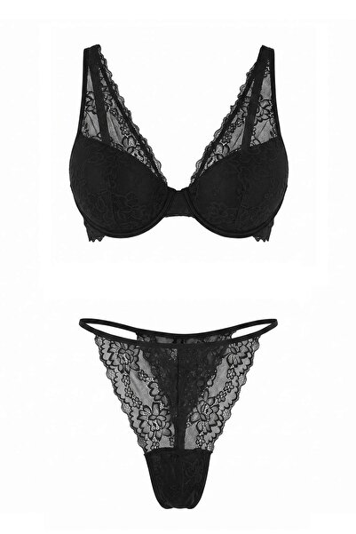 Trendyol Curve Black Lace Plus Size Lingerie Set Tbbss26Dg00013