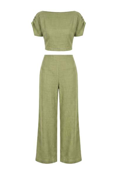 Trendyol Collection طقم سفلي وعلوي منسوج باللون الكاكي TWOSS26AU00293