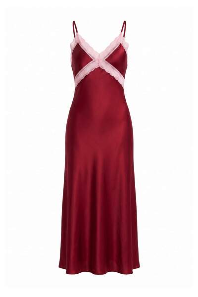 Trendyol Collection Burgundy-Pink Single 100% Polyester Plain Lace Satin Wove...