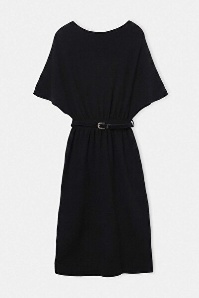 Trendyol Collection Black Belt Detailed Midi Knitwear Short Sleeve Dress Twoa...