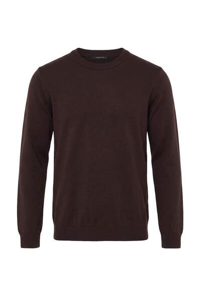 Trendyol Collection Brown Regular/Normal Cut Crew Neck Soft Tuşe Basic Knitwe...