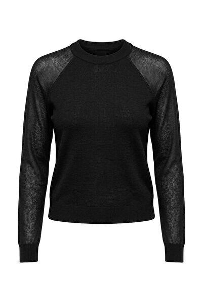 Trendyol Collection Black Transparent Sleeve Detailed Knitwear Sweater Twoaw2...