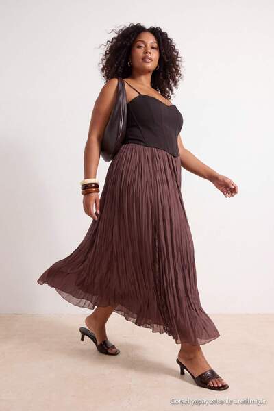 Trendyol Curve Brown Woven Large Size Skirt