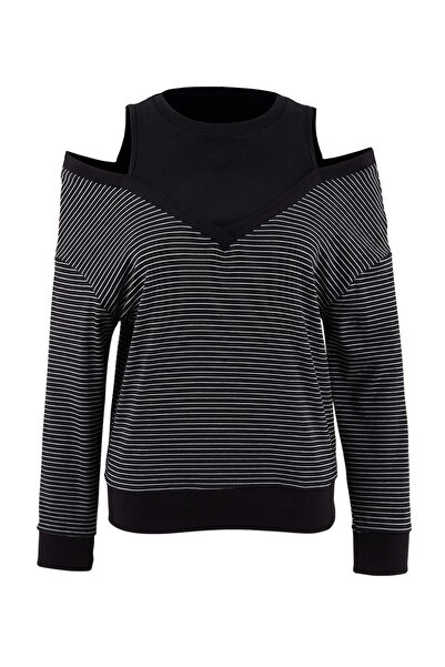 Trendyol Collection Black Striped Thick Off-Shoulder Low Sleeve Oversize/Wide...