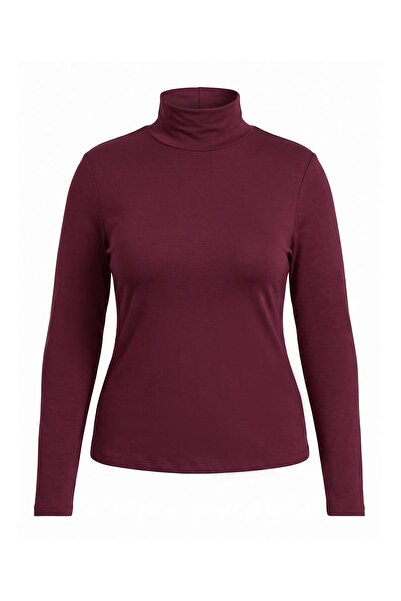 Trendyol Curve Plum Soft Fabric Turtleneck Fitted/Flex Knitted Blouse Tbbaw27...