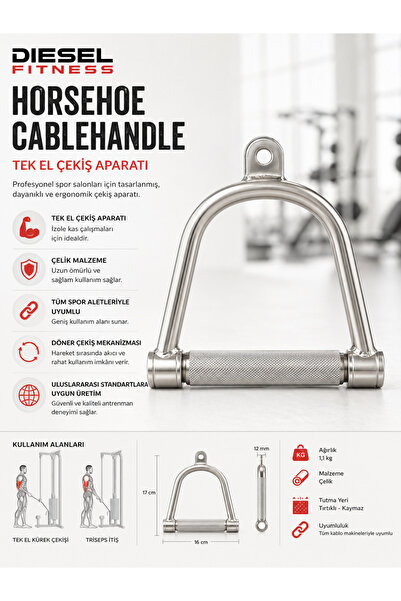 Diesel Fitness Horseshoe Cable Handle Tek El Çekiş Aparatı Çelik Spor Salonu ...