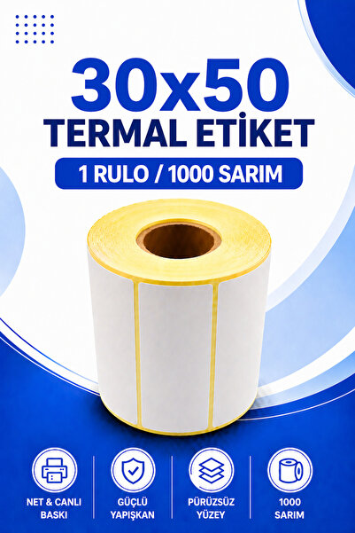 Küresel Etiket Barkod 30x50mm Termal Etiket | 1 Rulo | 1000 Sarım | Ribonsuz ...