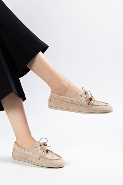 HWNLİFE G-03 Beige Suede Beaded String Casual Women's Ballerinas