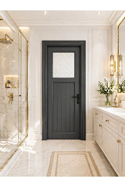 şekerdecorium PVC Antrasit Camlı WC Banyo Kapısı 75*200 (Sağ ve Sol) – Suya D...
