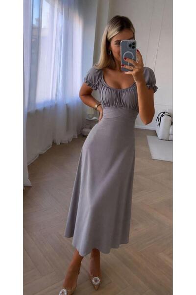 Modafeminen Φόρεμα με ζώνη με λαιμόκοψη Madonna GRAY 582079