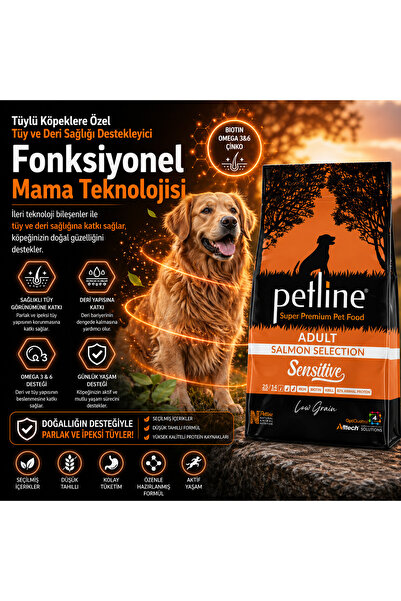 Petline Tüy Ve Deri Sağlığı Için Özel Formüllü Sensitive Somonlu Yetişkin Köp...