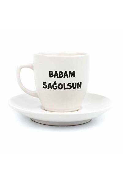 PALTO TASARIM Cream Colored Thank You Dad Turkish Coffee Cup - Gift Ceramic