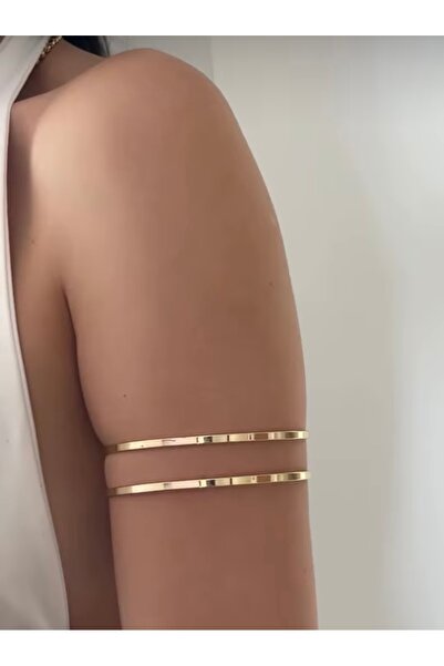 Xui İki Sıra Görünümlü Gold Pazu Bileklik/ Üst Kol Bileziği /Kelepçesi Spiral...