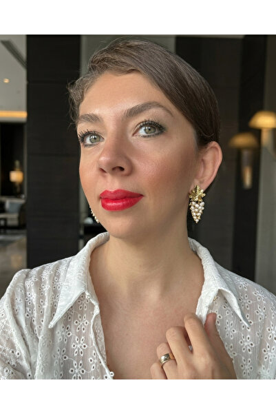 Jewstone Accessories Yaprak Model Salkım İnci Küpe