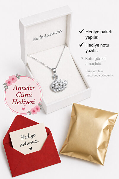 Nutly Accessories Anneler Günü Hediyesi Kuğu Kolye Taşlı Zarif Kolye Anneye H...