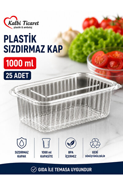 Kalbi Ticaret Plastik Saklama Kabı 1000 gr 25 Adet Plastik Kapaklı Kase Sızdı...