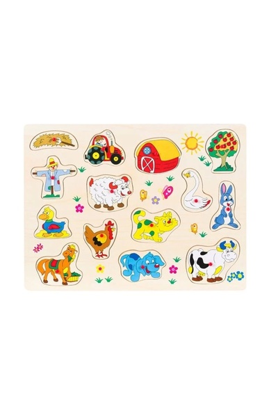divendi-ro Puzzle din lemn, Animale de fermă, 14 piese, 40x30 cm