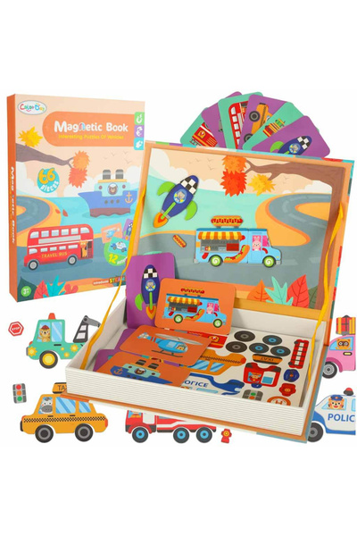 Floopy Carte magnetica, Transport, Joc Puzzle cu 66 Piese Magnetice, STEAM