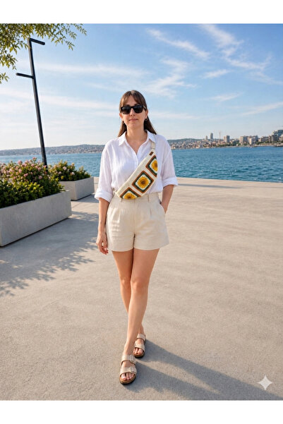 AKSESUARSEPETİ Handmade, Sunflower Motif Knitted, Adjustable Strap, Lined, Zi...