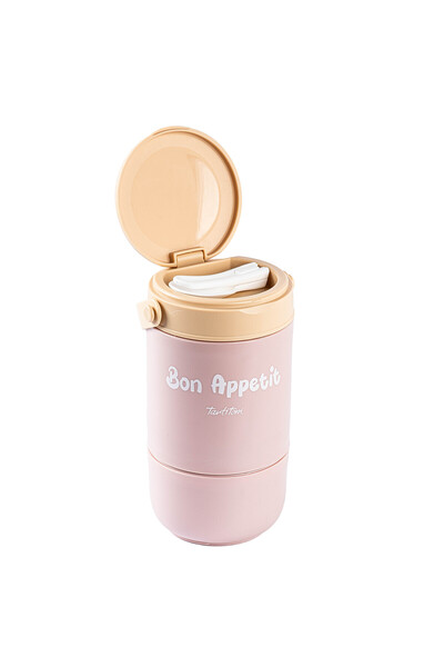 Tantitoni 2-Layer Pink Stainless Steel Round Food Transportation Container 800ml