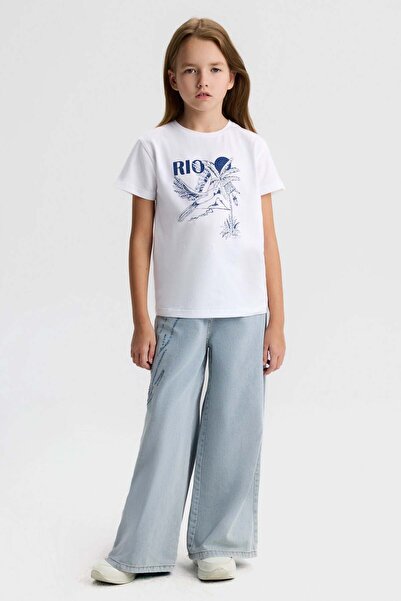 nk kids Nk girl's stone detailed wide leg pants 8-14 years blue
