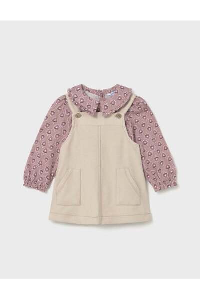 MAYORAL Baby Girl Mixed Pattern Shirted Salopet Dress 0-4 Years Beige