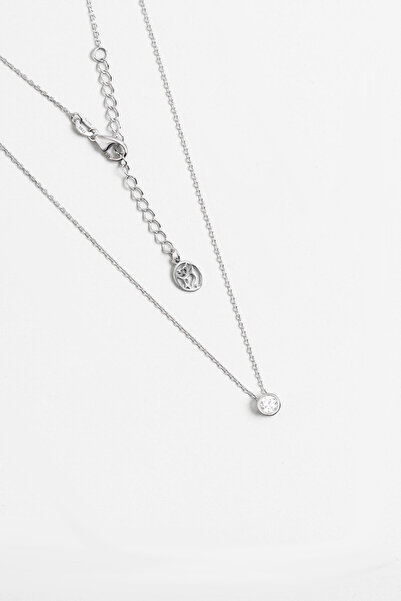 So CHIC... Tektaş 18 Ayar Beyaz Altın Kaplama 45 Cm Gümüş Minimal Kolye