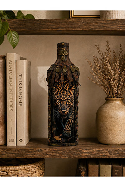 ZESİBA Handmade Decorative Glass Bottle – with Leopard Figure, Nature-Themed ...