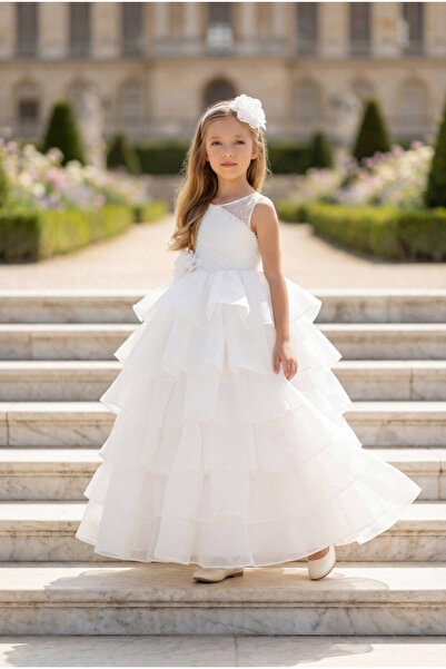 ZÜRİ KİDS Dreamy Tulle Kız Çocuk Abiye Gelinlik Elbise & Saç Aksesuarlı 2’li ...